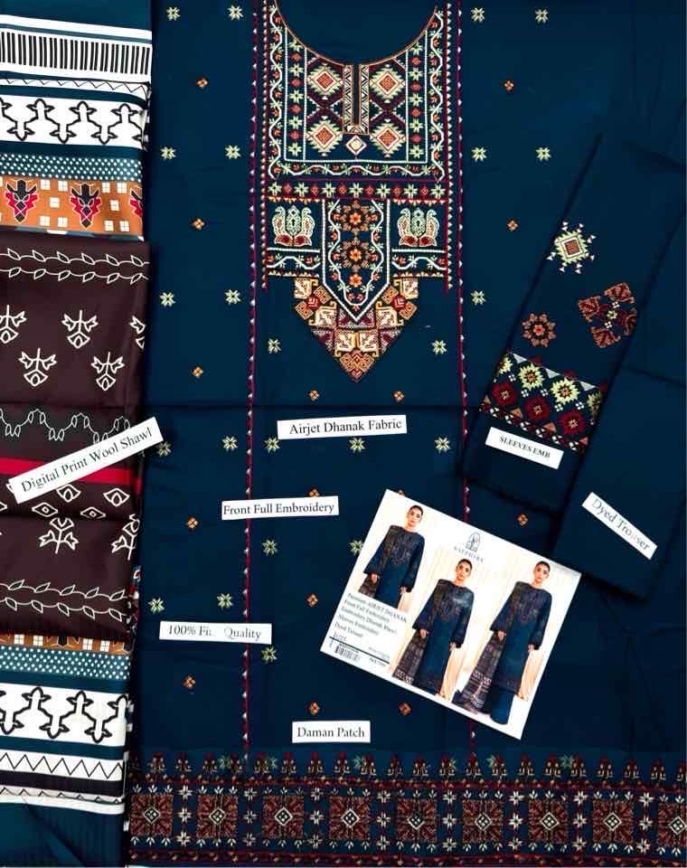 Unstitched 3pc suit featuring premium winter dhanak