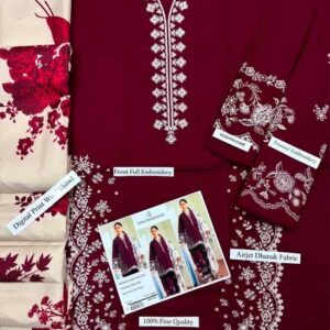 Rich colored dhanak unstitched 3 piece suit for winter