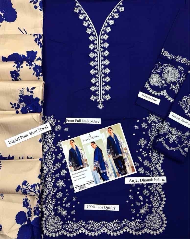 Designer style winter unstitched dhanak suit for women