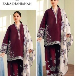 Rich colored dhanak unstitched 3 piece suit for winter