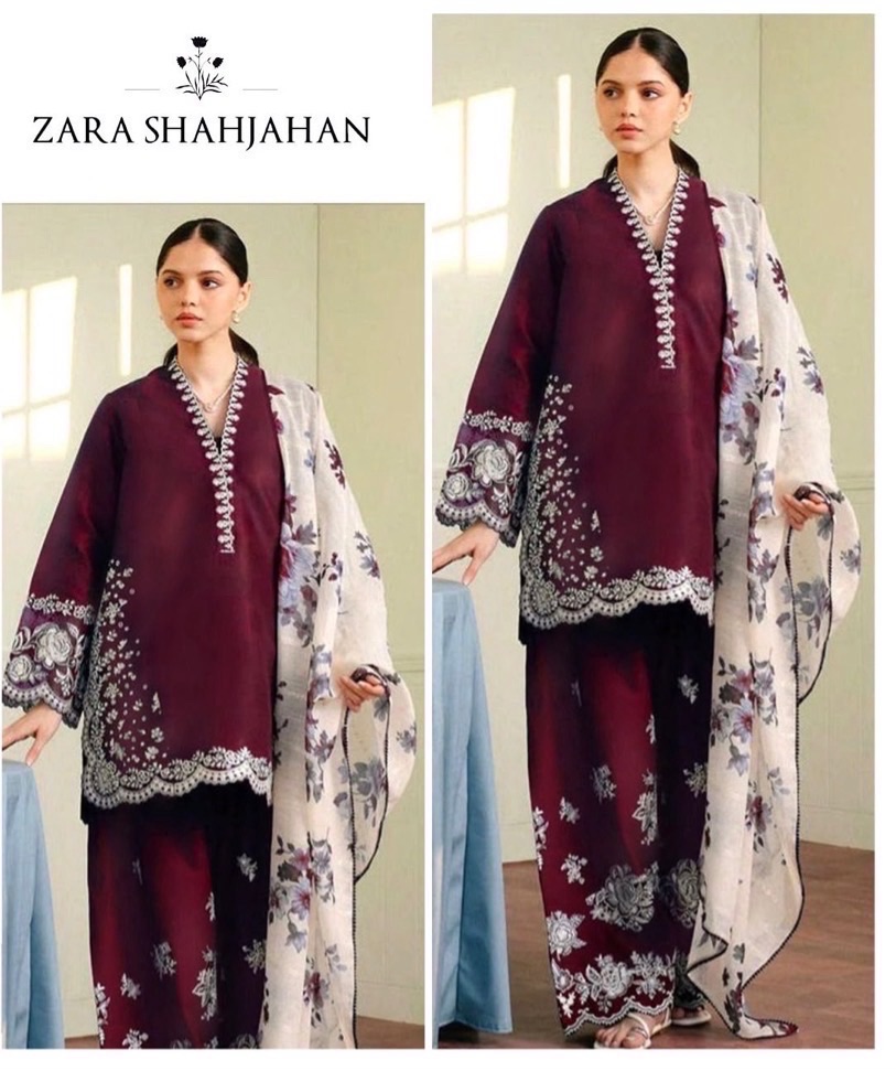 Rich colored dhanak unstitched 3 piece suit for winter