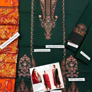 Traditional embroidery on winter dhanak unstitched suit