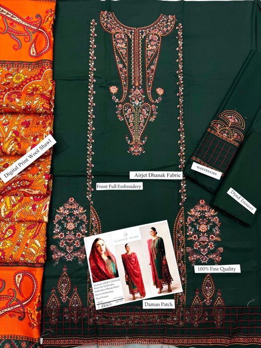 Traditional embroidery on winter dhanak unstitched suit