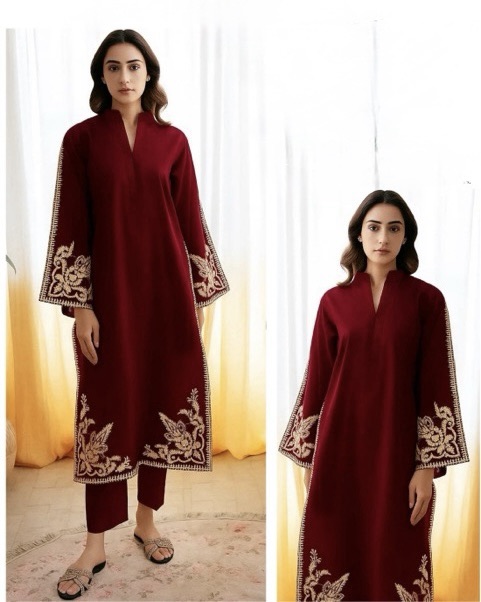 Premium quality Batik 342 pure dhanak 2 piece embroidered winter suit for women