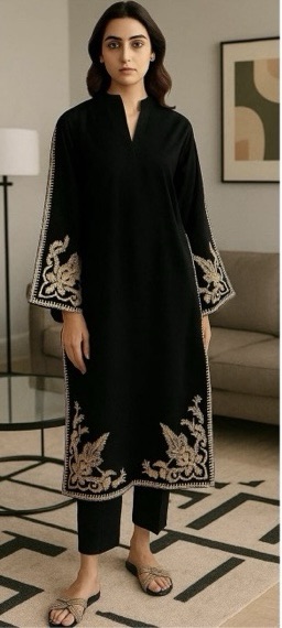 347 premium embroidered trousers matching with unstitched dress by Kameez Shop