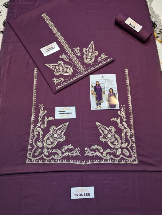 350 premium embroidered trousers matching with unstitched dress by Kameez Shop