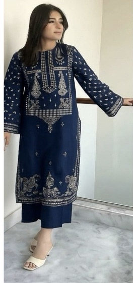 Elegant winter styling of Batik 353 pure dhanak 2 piece embroidered winter suit for women