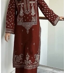 353 heavy daman and sleeves work unstitched dress by Kameez Shop