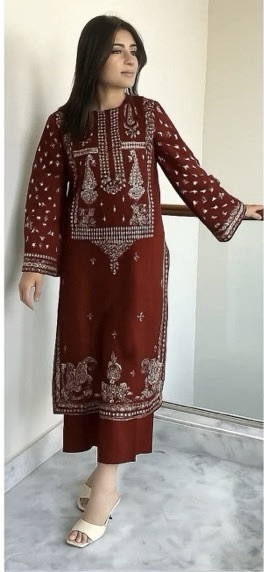 353 heavy daman and sleeves work unstitched dress by Kameez Shop
