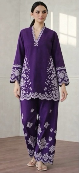 363 heavy daman and sleeves work unstitched dress by Kameez Shop