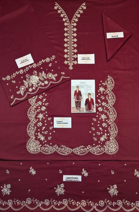 358 close up embroidery details unstitched dress by Kameez Shop