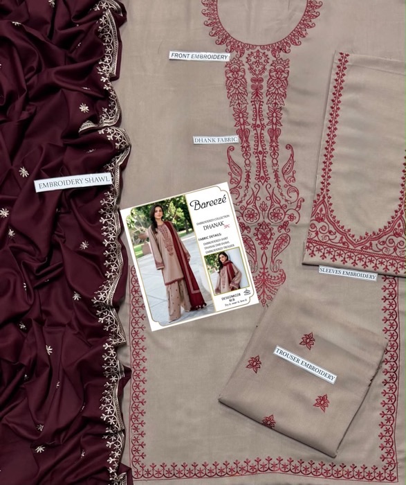 Stylish ladies 3pc unstitched suit in premium dhanak