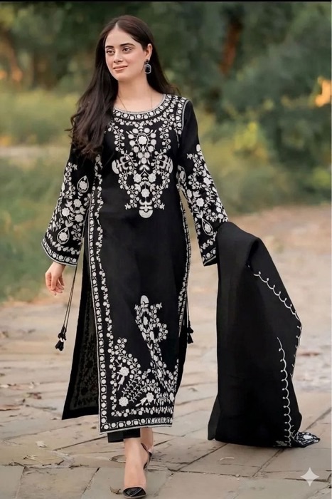 Gorgeous embroidered unstitched dhanak suit for winter