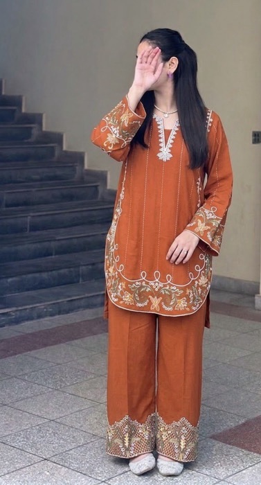 358 close up embroidery details unstitched dress by Kameez Shop