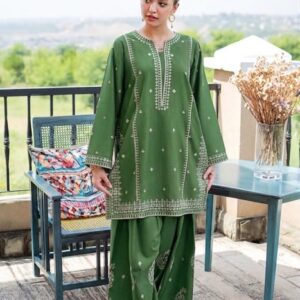 Elegant winter styling of Batik 326 pure dhanak 2 piece embroidered winter suit for women