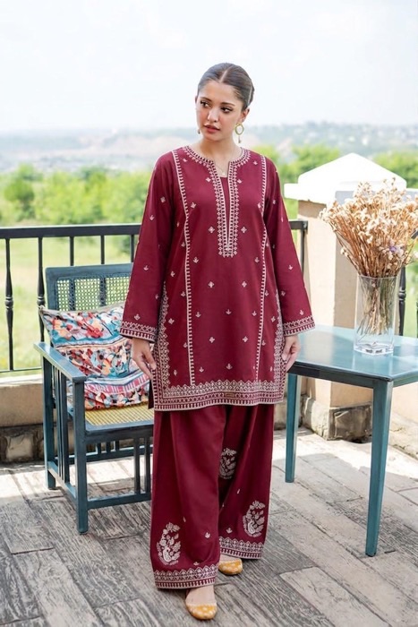 324 premium embroidered trousers matching with unstitched dress by Kameez Shop