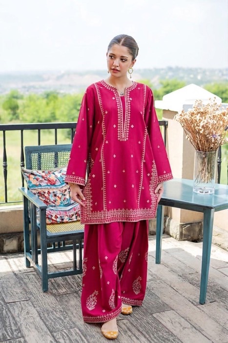 331 heavy daman and sleeves work unstitched dress by Kameez Shop