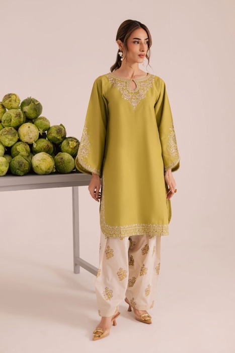 335 premium embroidered trousers matching with unstitched dress by Kameez Shop