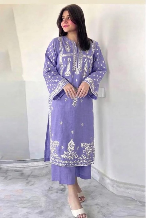 Latest winter collection featuring Batik 307 pure dhanak 2 piece embroidered winter suit for women