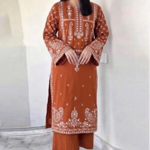 306 fine thread work on pure dhanak unstitched dress by Kameez Shop