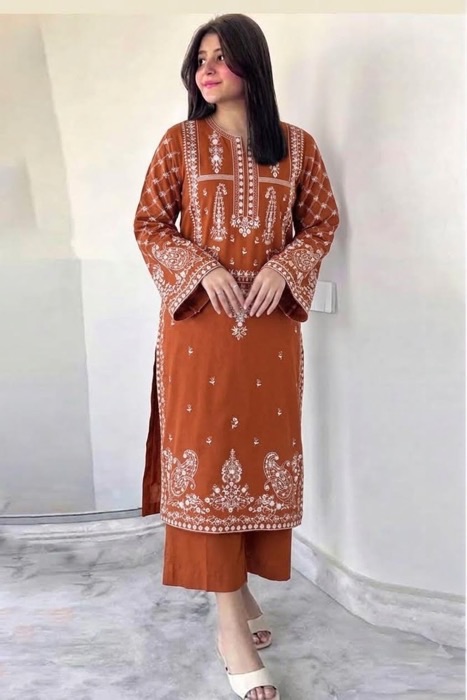 306 fine thread work on pure dhanak unstitched dress by Kameez Shop