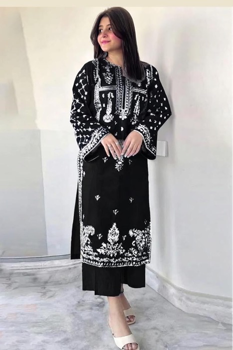 304 fine thread work on pure dhanak unstitched dress by Kameez Shop