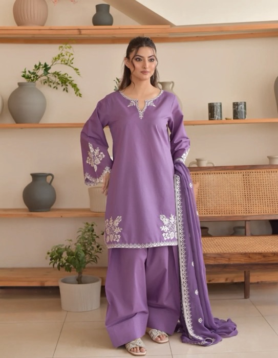 Winter wear 3 piece unstitched suit with warm dupatta