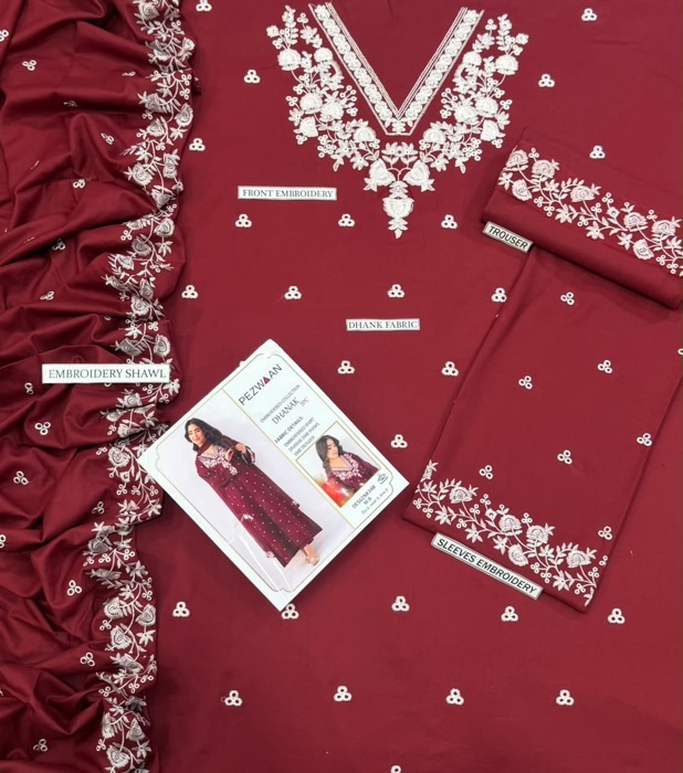 Beautiful dhanak fabric 3 piece dress for winter dawats