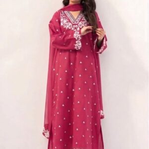 Stylish embroidered dhanak winter suit for women
