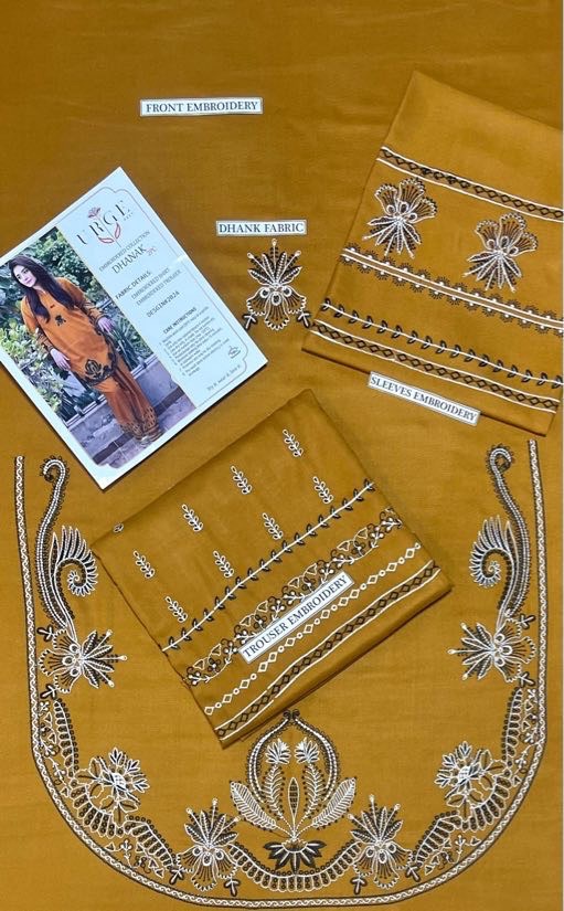 302 premium embroidered trousers matching with unstitched dress by Kameez Shop