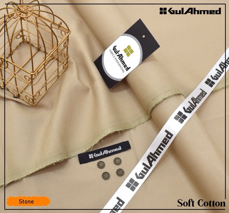 Beige Gul Ahmed Soft Cotton Unstitched Suit Luxury Wear for Men