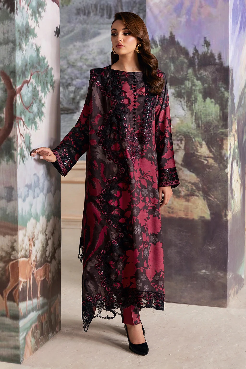 Digital Printed & Embroidered Jacquard Gharara Outfit Ladies Fancy Suit - Latest Design 2026