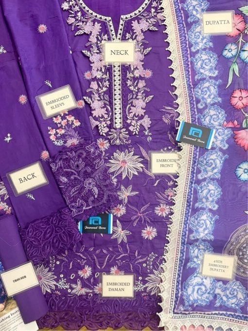 Grey Organza 3 Piece Unstitched Suit - Premium Quality in Pakistan