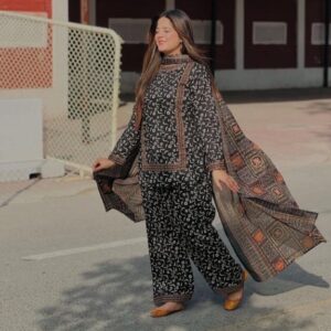 Elegant Black Winter Dress - Printed Khaddar Suit