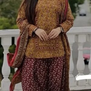 Kameez Shop Exclusive with Printed Dupatta in Navy Blue