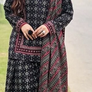 Buy Linen 3 Piece Dress in Green Color - Winter Collection