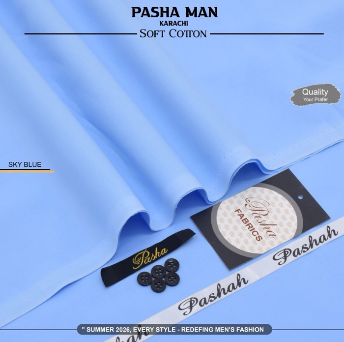 Pasha soft cotton unstitched fabric featuring packed buttons