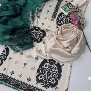 Formal ladies silk 3 piece suit unstitched fabric set