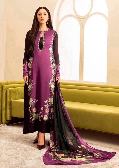 Modern digital printed silk dress material for ladies