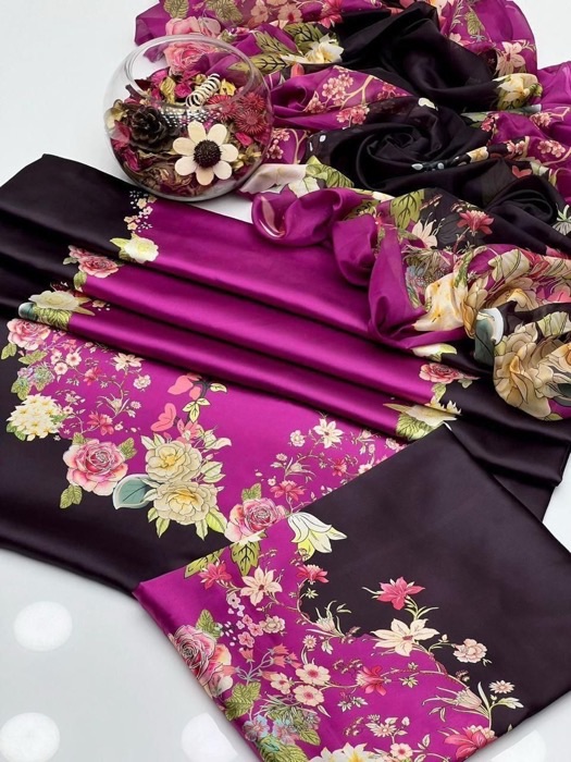 Modern digital printed silk dress material for ladies