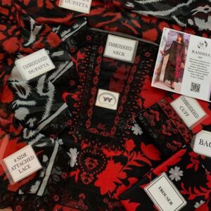 Floral Motif Design Fine Net 3 Piece Unstitched Designer Party Wear - Top Brand in Pakistan