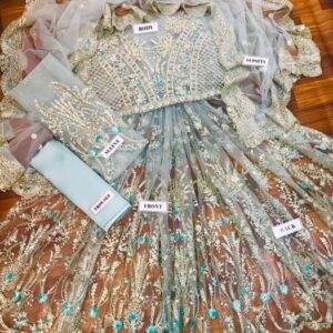 Zardosi Handwork Cotton Net A-Line Frock Luxury Bridal Dress - Kameez Shop Exclusive