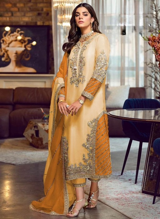 Intricate Thread Work Luxury Lawn Sharara Suit Luxury Bridal Dress - Top Brand in Pakistan
