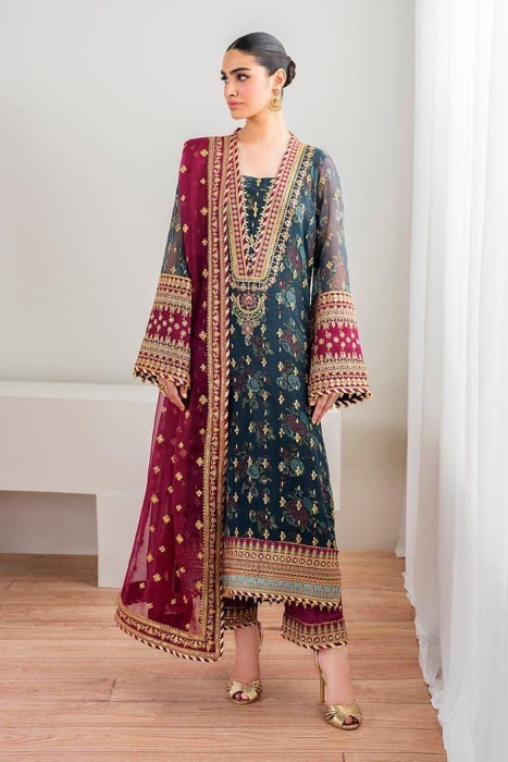 Floral Motif Design Premium Chiffon Maxi Dress Collection Exclusive Wedding Apparel - Kameez Shop Exclusive