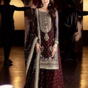 Peach Velvet Party Wear Suit - Online Sale in Pakistan