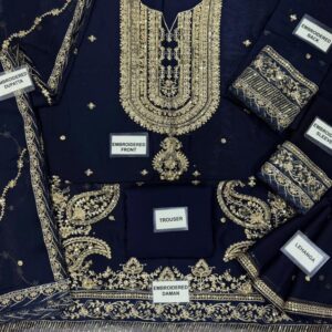 Navy Blue Khaddar Party Wear Suit - Kameez Shop in Pakistan