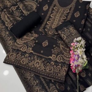 Winter Wear for Women with Printed Dupatta in Navy Blue