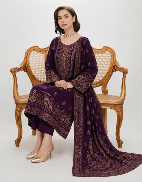 Buy Pakistani Designer Suit in Rust Color - Winter Collection