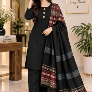 Elegant Plum Winter Dress - Printed 3 Piece Kameez