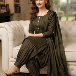Latest Mustard Linen 3 Piece Dress for Women